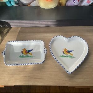 Vintage MOD Deruta Majolica Bird Dishes – Set of 2